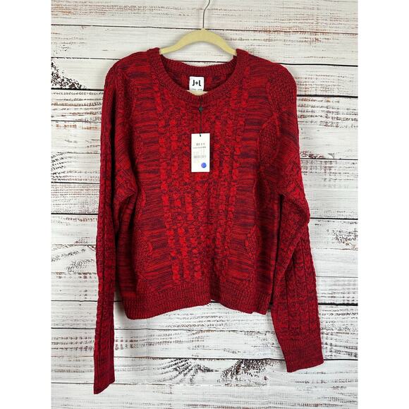 Womens NWT John & Jenn Red Gray Blend Cable Knit Sweater Casual Career Size M - Picture 1 of 8